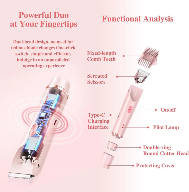 Shiny 2 in 1 Rasierer und Trimmer / Epilierer – Schmerzloser Elektrorasierer für Damen mit Gesichtsepilierer & Trimmer für Bikinizone & Beine