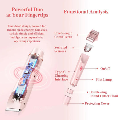 Shiny 2 in 1 Rasierer und Trimmer / Epilierer – Schmerzloser Elektrorasierer für Damen mit Gesichtsepilierer & Trimmer für Bikinizone & Beine